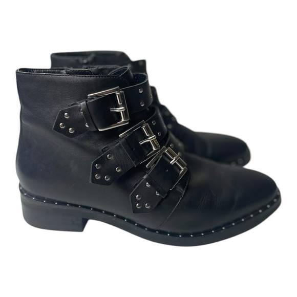ASOS Women’s Asher Studded Black Leather Buckle Ankle Boots - Picture 5 of 11